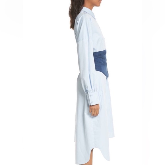 Tibi XS Corset Shirtdress Blue Cotton Poplin Midi Dress - Picture 9 of 12